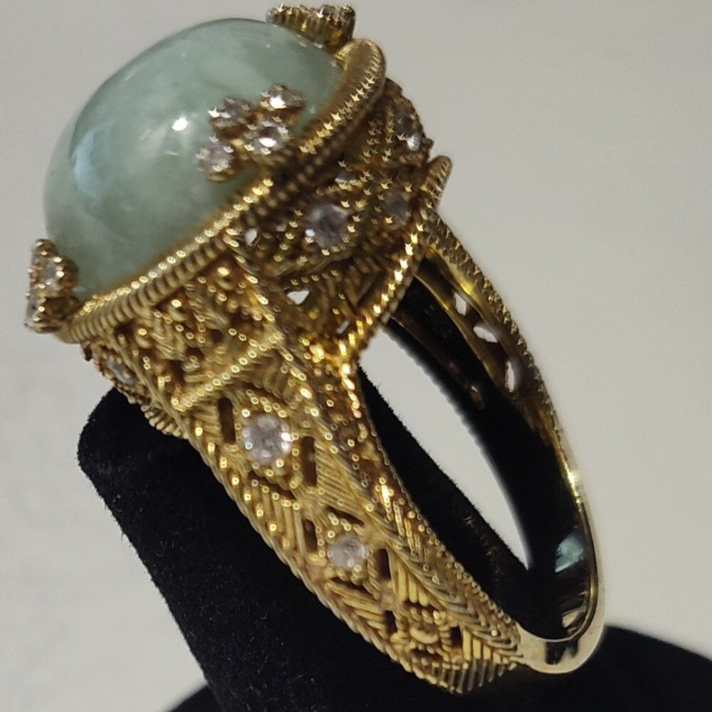Judith Ripka Jadeite and CZ Dome Gold Tone Ring Size 10 - Picture 2 of 16